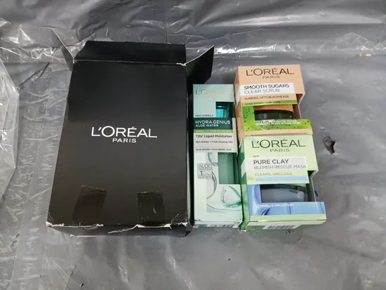 L'OREAL HYDRAGENIUS ALOE WATER, SMOOTH SUGARS CLEAR SCRUB, AND PURE CLAY BLEMSIH RESCUE MASK 