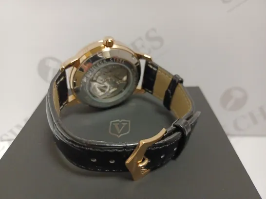 ZIHLMANN & CO ROSE GOLD EFFECT WATCH WITH BLACK LEATHER STRAP