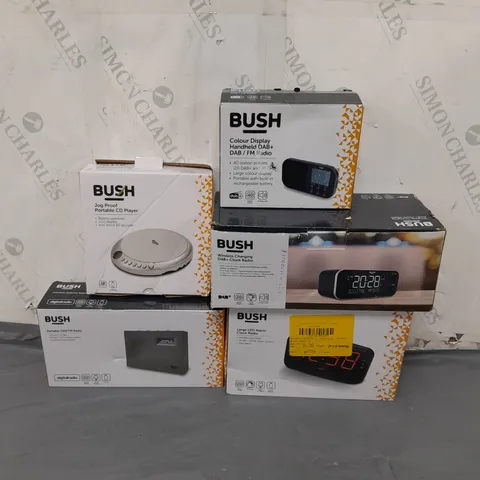 BOX OF APPROXIMATELY 15 ASSORTED ITEMS TO INCLUDE - BUSH PORTABLE CD PLAYER , RADIO , LED ALARM CLOCK RADIO ETC