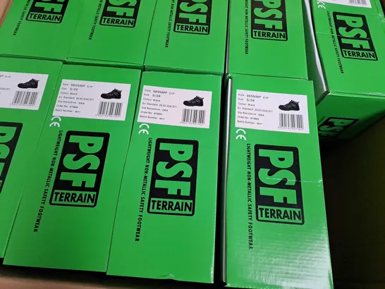 BOX OF APPROXIMATELY 10 BOXED PAIRS OF PSF terrain non-metallic SAFETY BOOTS IN BLACK SIZE 5