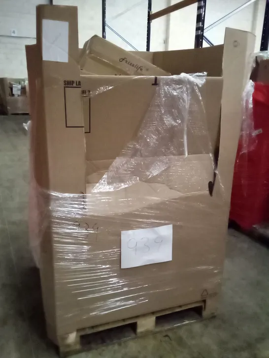 UNPROCESSED PALLET OF ASSORTED HOUSEHOLD GOODS TO INCLUDE ALUMINIUM FRAME WHITE BOARD, 20" FLOOR FAN, AND 42" CEILING FAN