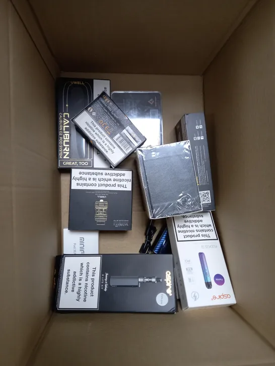 BOX OF APPROXIMATELY 10 ASSORTED E-CIG PRODUCTS TO INCLUDE ASPIRE, OXVA, VOOPOO ETC