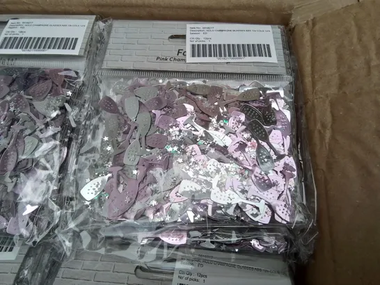 PALLET CONTAINING 58 BOXES OF BRAND NEW HOLO CHAMPAGNE GLASS CONFETTI - 144 PIECES PER BOX / APPROX TOTAL 8352