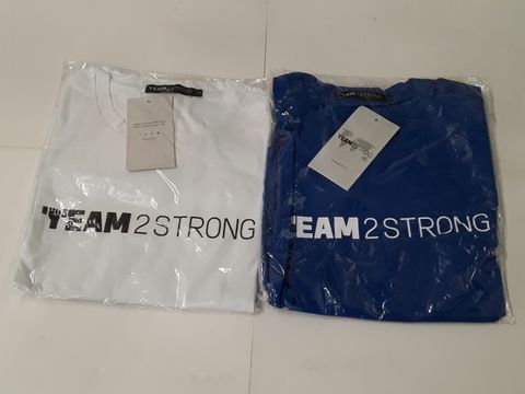 LOT OF 2 TEAM2STRONG T-SHIRTS IN BLUE & WHITE - BOTH XL