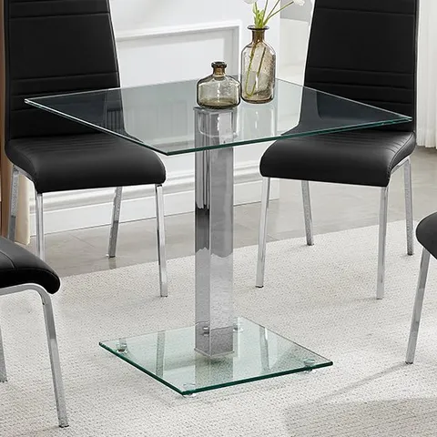 BOXED HARTLEY SQUARE CLEAR GLASS DINING TABLE (3 BOXES)