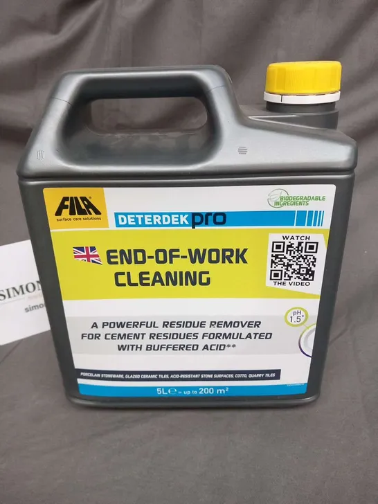 THREE BOTTLES OF FILA SURFACE CARE SOLUTIONS DETERDEK PRO END OF WORK CLEANING 5L