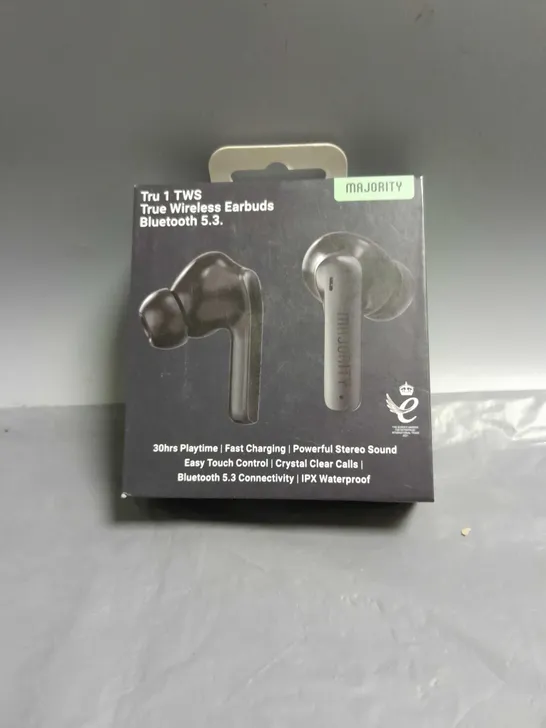 BOXED MAJORITY TRU WIRELESS EARBUDS IN BLACK