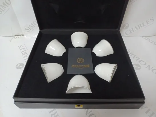 BOXED ROBERTO CAVALLI HOME DAMAC BAY SET OF 6 LIZZARD PLATIN ARABIC CUPS WHITE