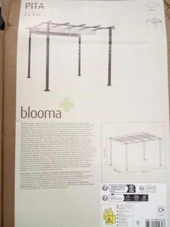 BOXED PITA 3M X 3M BLOOMA GAZEBO 