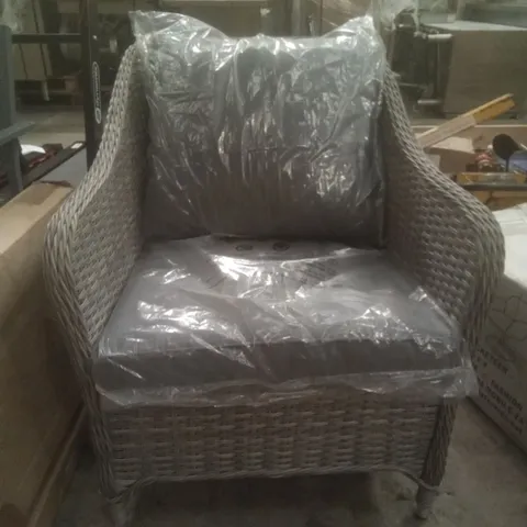 GREY RATTAN CHAIR WITH CUSHIONS 