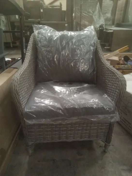 GREY RATTAN CHAIR WITH CUSHIONS 