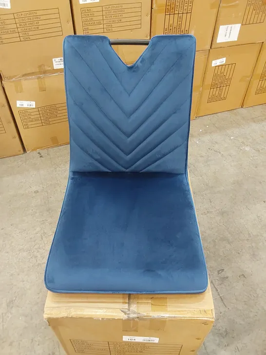 BOX CONTAINING SET OF 2 BLUE VELVET DINING CHAIR