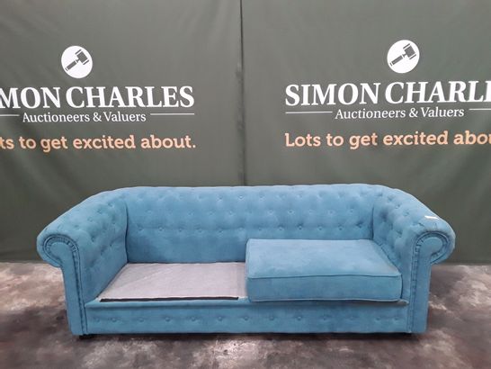 DESIGNER LIGHT TEAL FABRIC CHESTERFIELD STYLE SOFA