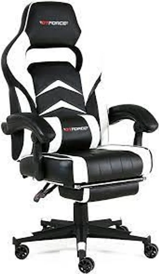 BOXED GT FORCE TURBO LEATHER RACING AND SPORTS OFFICE CHAIR IN BLACK AND WHITE (1 BOX)