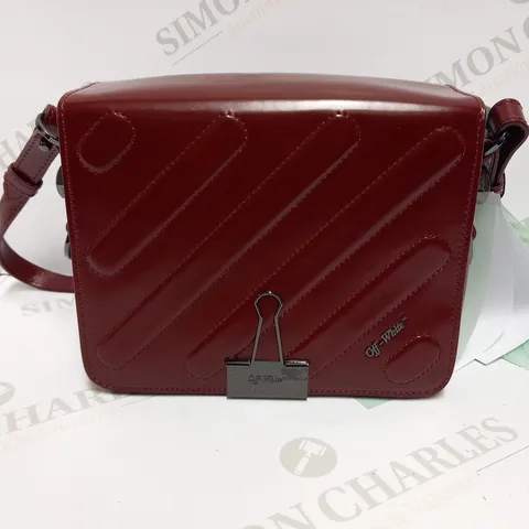 OFF-WHITE OXBLOOD DIAGONAL FLAP BINDER BAG WITH INTERCHANGEABLE STRAPS