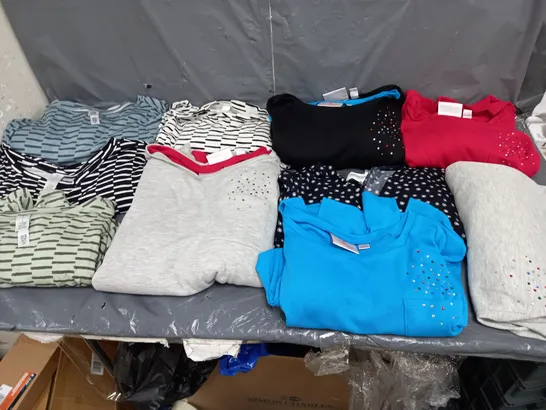 BOX OF APPROXIMATELY 10 ASSORTED PIECES OF CLOTHING IN VARIOUS STYLES, SIZES, AND BRANDS 