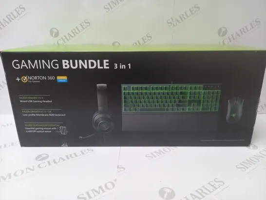 BRAND NEW BOXED RAZER GAMING BUNDLE 3 IN 1 TO INCLUDE - GAMING HEADSET, MEMBRANE RGB KEYBOARD AND ESSENTIAL GAMING MOUSE