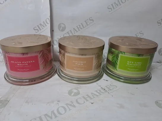 HOMEWORX BY HARRY SLATKIN & CO SET OF 3 TROPICAL ISLAND 3 WICK CANDLES