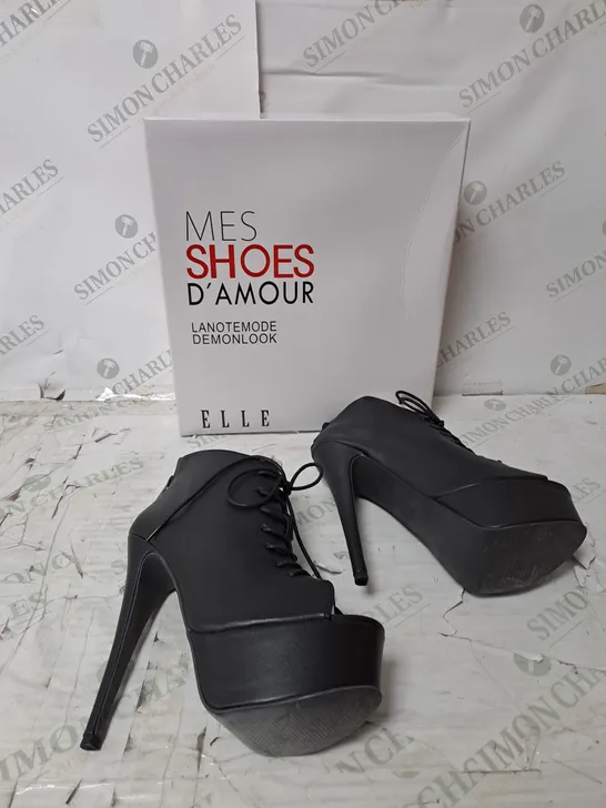 APPROXIMATELY 12 PAIRS OF BOXED MES SHOES D'AMOUR DEMONLOOK SIRE BLACK HEELS - SIZE VARIATION 