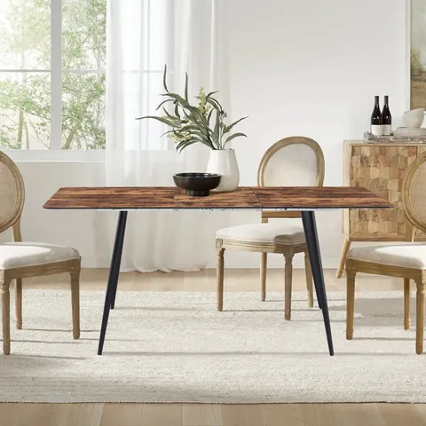 BOXED ASTER EXTENDABLE DINING TABLE - DARK WOOD WITH GREY LEGS