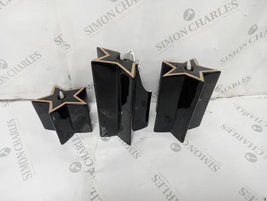 HOME REFLECTIONS PORCELAIN STAR PRE-LIT CANDLES SET OF 3 - BLACK