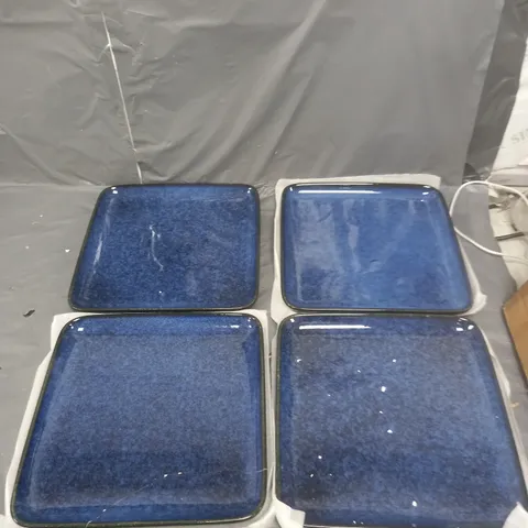 BOXED GLAZE & VINTED LOOK BLUE SQUARE PLATES X4