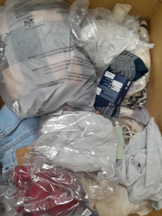 BOX OF APPROXIMATELY 20 ASSORTED CLOTHING ITEMS TO INCLUDE BRIEF UNDERWEAR, BOOHOO SWIMSUIT, DENIM ET