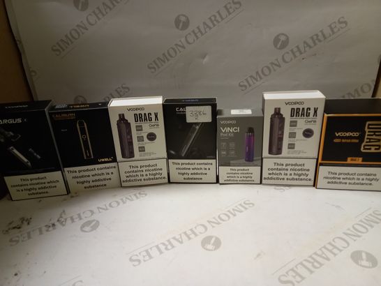LOT OF APPROX 20 E-CIGARETTES TO INCLUDE VOOPOO DRAG 2, CALIBURN A2 POD, ARGUS X, ETC 