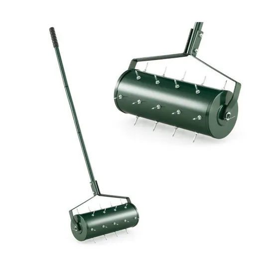 BOXED COSTWAY LAWN AERATOR ROLLER MANUAL 44 X 128 CM LAWN ROLL WITH HANDLE & NAILS - GREEN