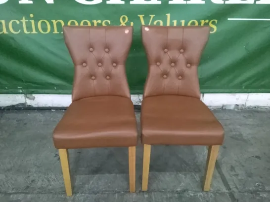 SET OF 2 NEW BEWLEY BROWN LEATHER DINING CHAIRS (OAK LEG)