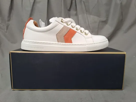 BOXED PAIR OF FAIRFAX & FAVOUR WOMENS ALEXANDRA TRAINERS IN WHITE UK SIZE 6