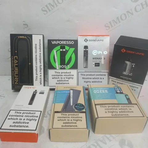 BOX OF APPROXIMATELY 10 ASSORTED E-CIGARATTES TO INCLUDE GEEKVAPE, INNOKIN, UWELL ETC