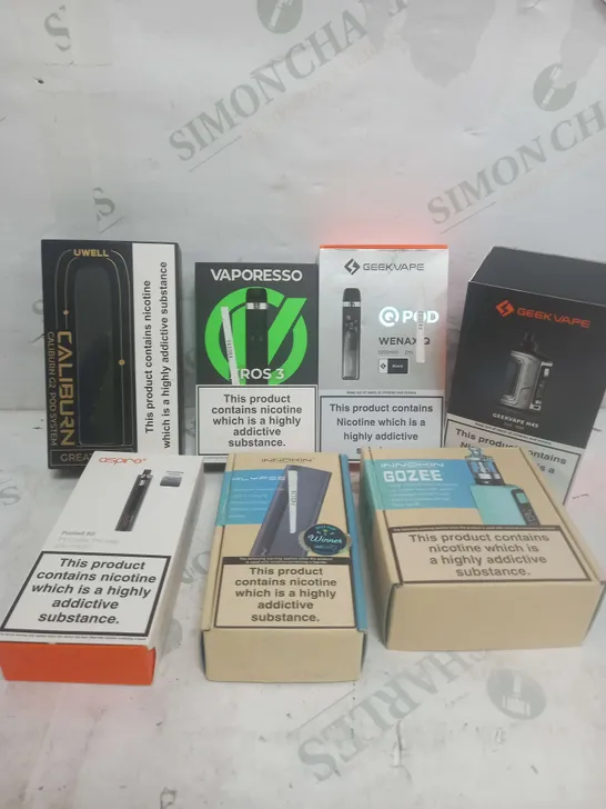 BOX OF APPROXIMATELY 10 ASSORTED E-CIGARATTES TO INCLUDE GEEKVAPE, INNOKIN, UWELL ETC