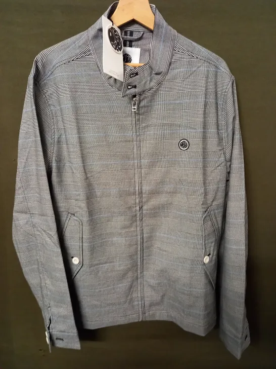 BAGGED PRETTY GREEN PRINCE OF WALES HARRINGTON  GREY COAT - XL