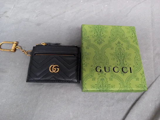 BOXED GUCCI ZIP UP CARD WALLET IN BLACK