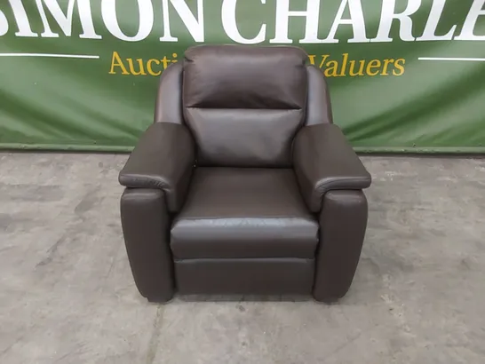 QUALITY DESIGNER ITALIAN MADE AVILA ELECTRIC RECLINER LEATHER UPHOLSTERED CHAIR - CHOCOLATE BROWN