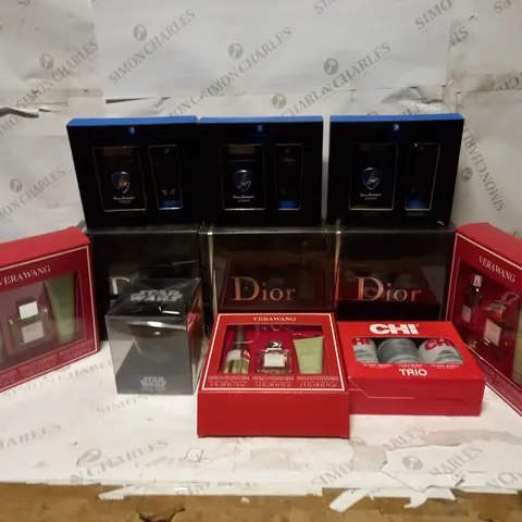 LOT OF APPROXIMATELY 11 FRAGRANCES TO INCLUDE 3 DIOR EAU SAUVAGE SET 3 PIECES, 3 LAMBORGHINI ACQUA EAU DE TOILETTE 75ML & AFTERSHAVE BALM 100ML GIFT SET, 3 VERA WANG EMBRACE 3 PIECE SET, CHI INFRA TRI