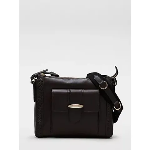 PAUL COSTELLOE BRAID DETAIL LEATHER POCKET BAG- CHOCOLATE