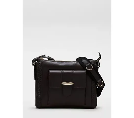 PAUL COSTELLOE BRAID DETAIL LEATHER POCKET BAG- CHOCOLATE