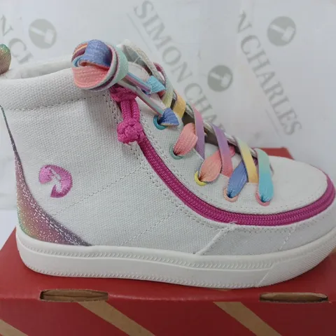 BOXED PAIR OF BILLY CLASSICE ;ACE HIGHS IN WHITE RAINBOW - KIDS UK 9