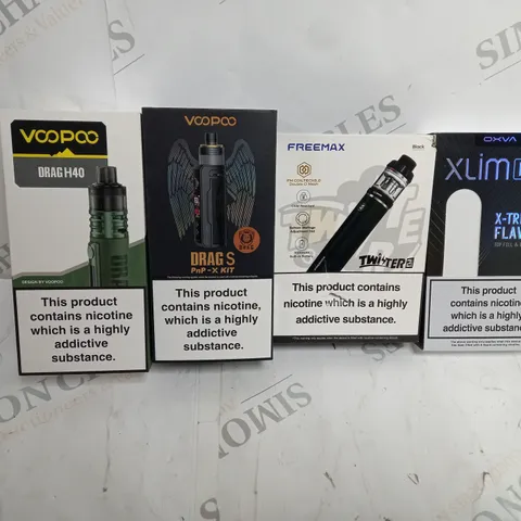 ASSORTED 40 E-CIGARATTES TO INCLUDE VAPOO DRAG S , FREEMAX , AND XLIM PRO ETC.