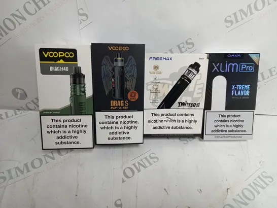 ASSORTED 40 E-CIGARATTES TO INCLUDE VAPOO DRAG S , FREEMAX , AND XLIM PRO ETC.