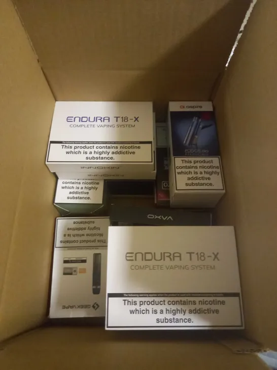 APPROXIMATELY 20 BOXED E-CIGARETTES TO INCLUDE GEEK VAPE, ASPIRE, VOOPOO ETC