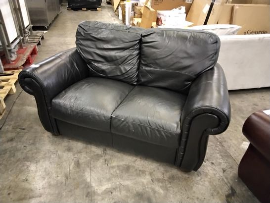 DESIGNER BLACK FAUX LEATHER FIXED SCROLL ARM TWO SEATER SOFA