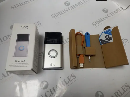 BOXED RING BATTERY POWERED HD VIDEO DOORBELL WITH ACCESSORIES AND INSTRUCTIONS