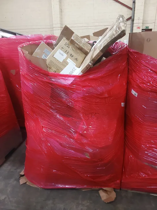 PALLET OF ASSORTED HOUSEHOLD ITEMS AND CONSUMER PRODUCTS TO INCLUDE; OFFICE CHAIR, BOXED FURNITURE ETC 