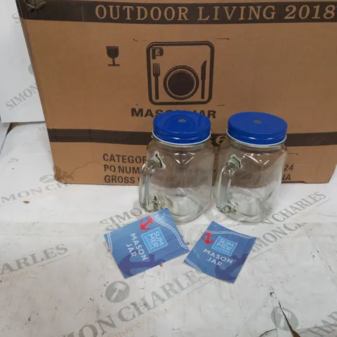 BRAND NEW BOXED SET OF 23 MASON JARS WITH BLUE LIDS