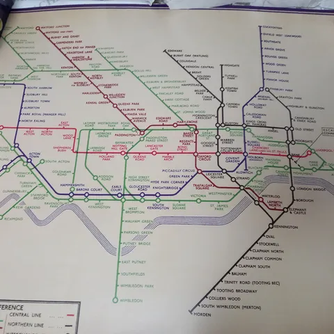 BOXED ART GROUP VINTAGE 1936 LONDON UNDERGROUND MAP GRAPHIC ART