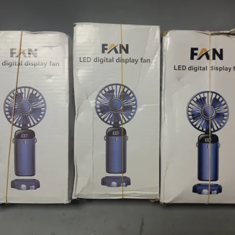 APPROXIMATELY 10 ASSORTED LED DIGITAL DISPLAY FANS IN VARIOUS COLOURS