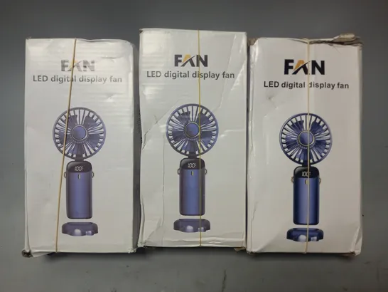 APPROXIMATELY 10 ASSORTED LED DIGITAL DISPLAY FANS IN VARIOUS COLOURS